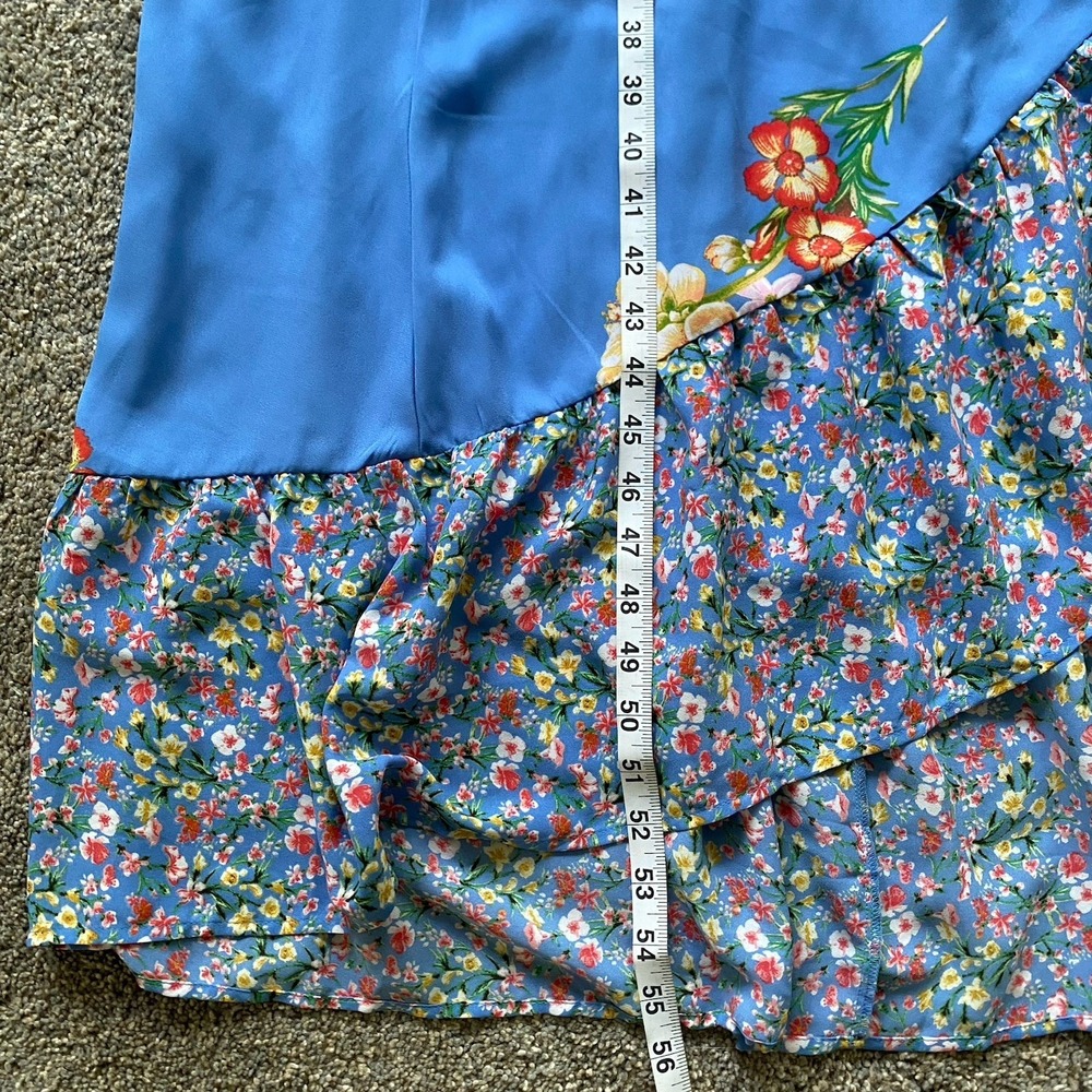 Wrap High Low Floral Dress Size L Blue Ruffled Romantic Cottage Feminine - Picture 12 of 12